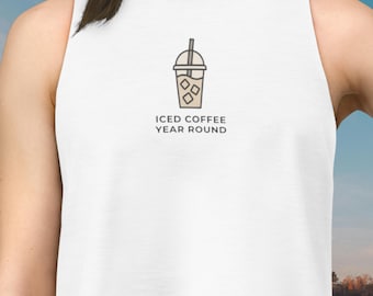 Iced Coffee Year Round Crop Top, Coffee Lover Shirt, Cute Aesthetic Crop Top, Minimalist Iced Coffee Graphic, Trendy Barista Gift