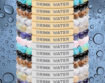 Drink Water Natural Stone Stretch Bar Bracelet, Hydration Reminder Jewelry, Motivational Minimalist Gemstone Bracelet, Self Care Gift