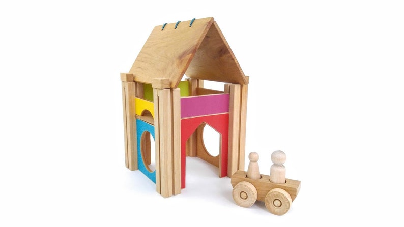 Modular Building Kit Wood Peg Dolls Wood Car