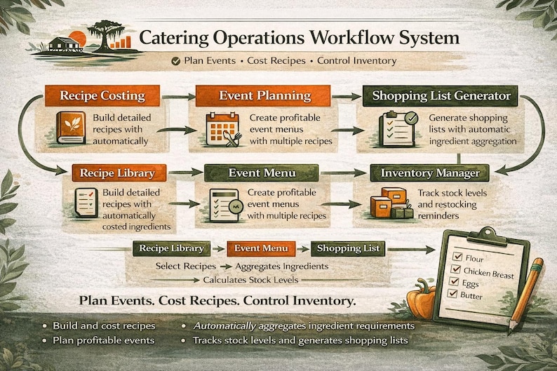 inventory management guide for caterers: streamline... Catering Operations Planner Spreadsheet, Recipe Costing, Event Menu ...