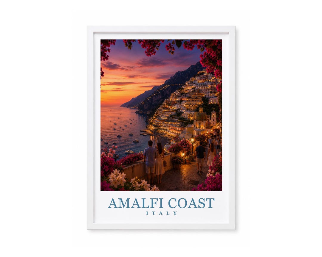 Amalfi Coast Italy Print: Illustrated Travel Poster Wall Art - Etsy