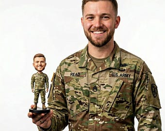 Custom Military Bobblehead: Personalized Soldier Figurine, Handmade Clay Gift