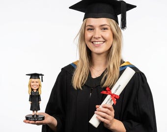 Custom Graduation Bobblehead: Personalized Photo Clay Figurine (Class of 2026)