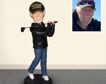 Custom Golf Bobblehead from Photo, Personalized Golfer Figurine, Gift for Dad Grandpa Husband (Handmade)