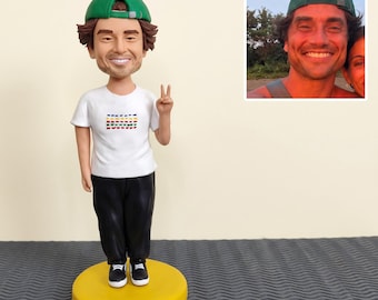 Custom Bobblehead from Photo, Personalized Male Figurine, Handmade Polymer Clay Portrait Doll, Custom Character Keepsake