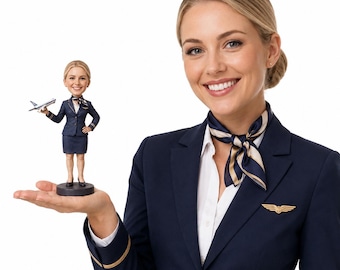 Custom Flight Attendant Bobblehead, Personalized Pilot Figurine, Aviation Crew Gift