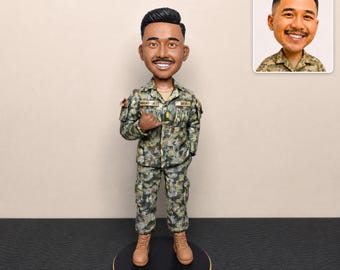 Custom Military Bobblehead from Photo, Personalized Soldier Figurine, Military Retirement Gift, Veteran Keepsake