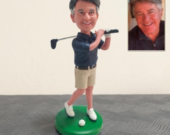 Custom Golf Bobblehead from Photo, Personalized Golfer Figurine, Handmade 3D Portrait Sculpture, Christmas bobblehead gift for him