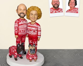 Custom Couple Bobblehead from Photo, Personalized Wedding Cake Topper, Handmade Clay Figurine, Anniversary Christmas Gift