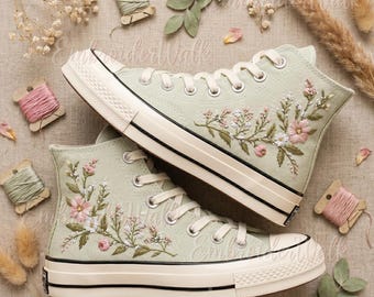 Floral Embroidered Sneakers, Aesthetic Canvas Shoes, Vintage Flower Shoes, Cottagecore Footwear, Cute Women Gift, Spring Outfit