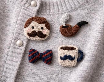 Conjunto de broches de bigote con aguja perforadora, colección de pines estilo retro para papá, juego de 4