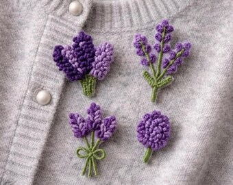 Conjunto de broches con aguja perforadora y tallos de lavanda (colección de cuatro piezas)