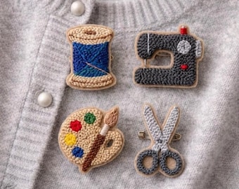 Conjunto de broches con aguja perforadora, colección de 4 broches textiles, accesorios de arte textil hechos a mano