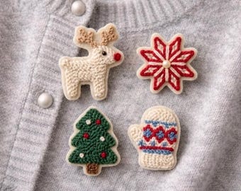 Juego de 4 broches nórdicos de reno hechos con aguja perforadora, juego de broches textiles minimalistas, broches pequeños de animales de hilo.