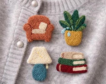 Conjunto de broches de aguja perforadora, colección de broches textiles hechos a mano, juego de 4 broches con motivos para la decoración del hogar.
