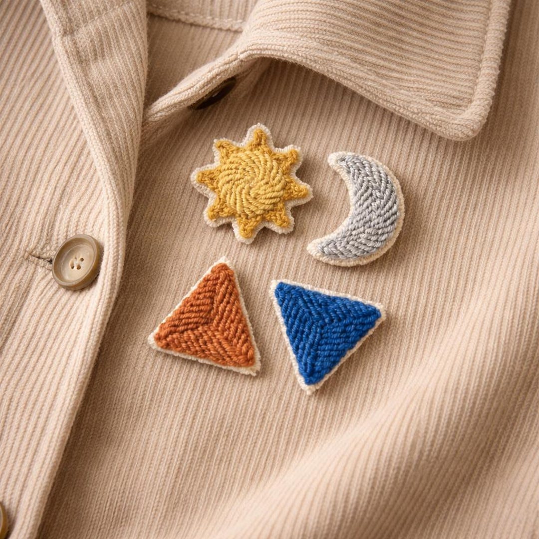 Alchemy Symbols Punch Needle Brooch Set, Mystic Elemental Pins, Cozy ...