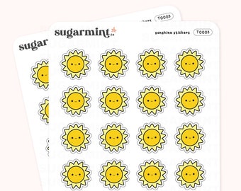 Kawaii Sonniges Wetter Aufkleber | Handgezeichnet Doodle Planner Sticker Bogen | Tracker