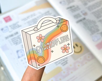 Regenbogen Smiley Gesicht Aufkleber - Wasserdichte 3-Zoll-Die Cut für Laptop, Wasserflasche, Journal - I'll Unpack this in Therapie Later