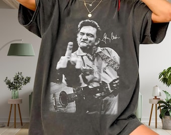 Johnny Cash Inspired Middle Finger Shirt, Comfort Colors 1717 Vintage Tee, Retro Country Music Graphic Shirt, Outlaw Country Unisex T-Shirt