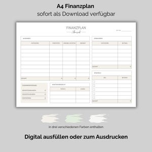 Finansiell planerare A4 PDF | Budgetplanerare liggande format | Ladda ner | 3 färger + redigerbar PDF | Utskrivbar hushållsbudgetbok | Kompatibel med OneNote