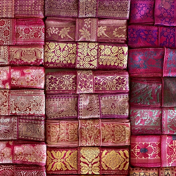 10 Yards Pink Silk Border, Silk Ribbon, Vintage Fabrics, M5