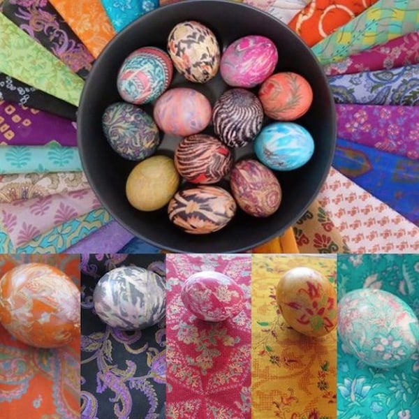 Chasse de Pâques, soie de teinture d’oeuf de Pâques, décoration d’oeuf, morceaux de soie, teinture d’oeuf de Pâques