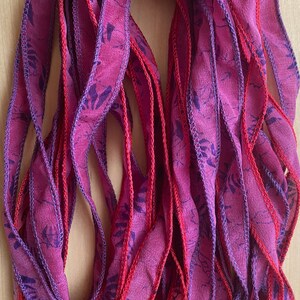 4 Jewelry Ribbons, Bracelet Ribbon, Silk Ribbons, Purple Pink Ribbons, W29 image 3