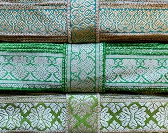 Green Ribbon, Brocade Trim, Green fabrics SR207