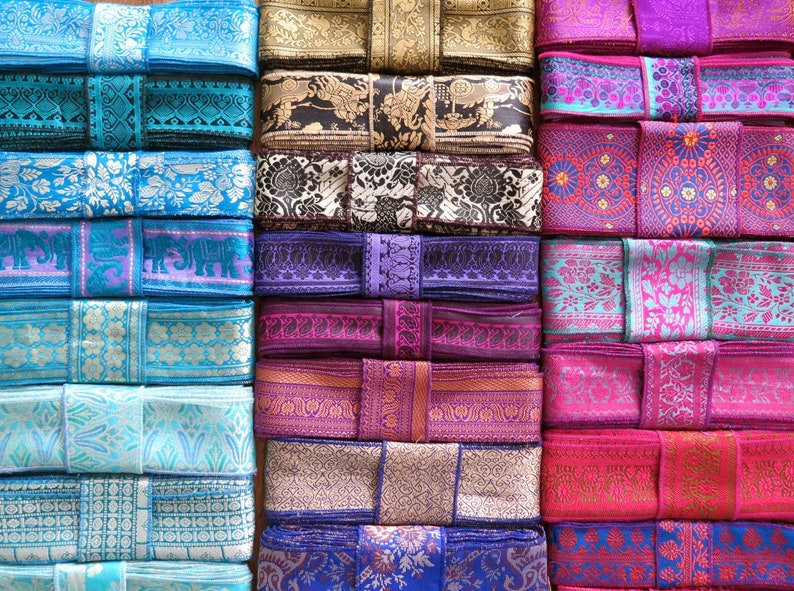 15 Yards Mixed Silk Sari Borders, Sari Trim, SR64 image 2