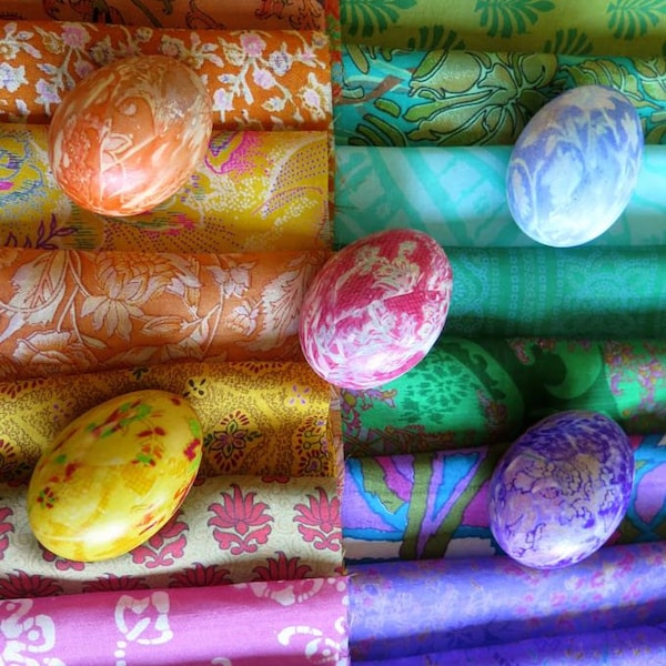 Egg dyeing silk, sari silk remnants, silk pieces, silk squares, Easter eggs