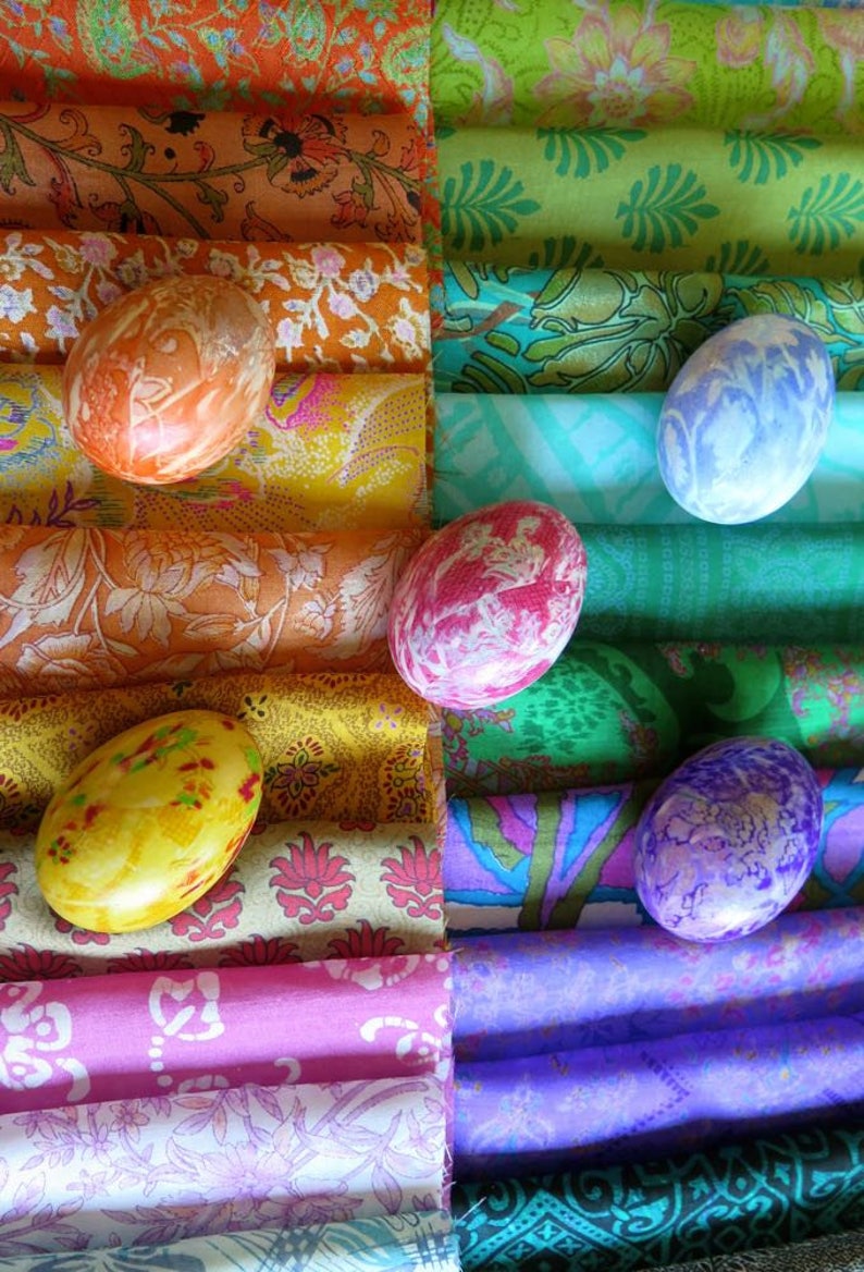 etsy.com | Egg dyeing silk, sari silk remnants, silk pieces, silk squares, Easter eggs