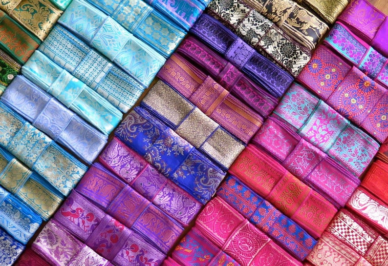 15 Yards Mixed Silk Sari Borders, Sari Trim, SR64 image 9