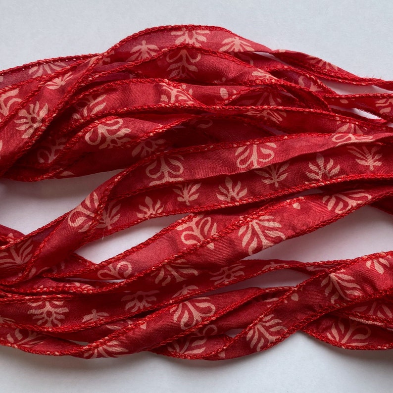 4 Red Ribbons, Jewelry Ribbons, Bracelet Ribbon, Silk Ribbons, W65 image 1