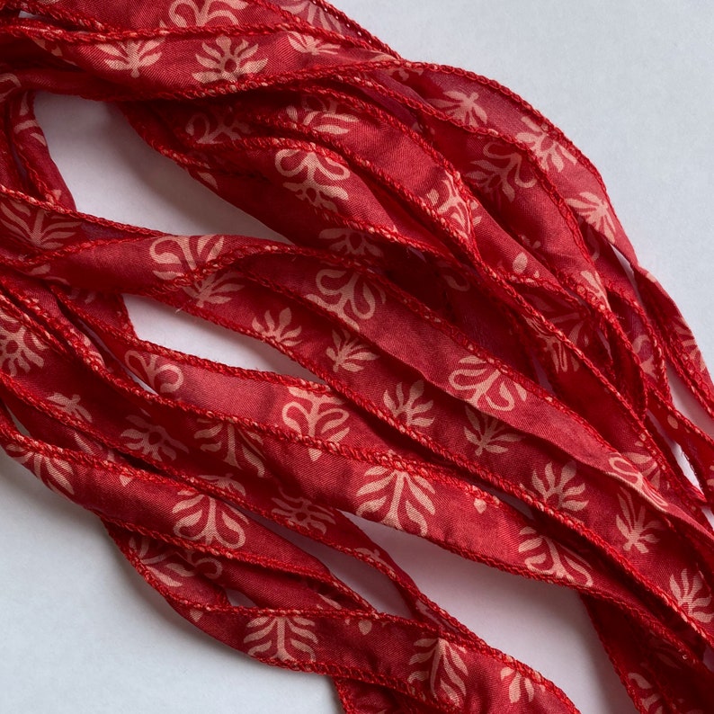 4 Red Ribbons, Jewelry Ribbons, Bracelet Ribbon, Silk Ribbons, W65 image 2