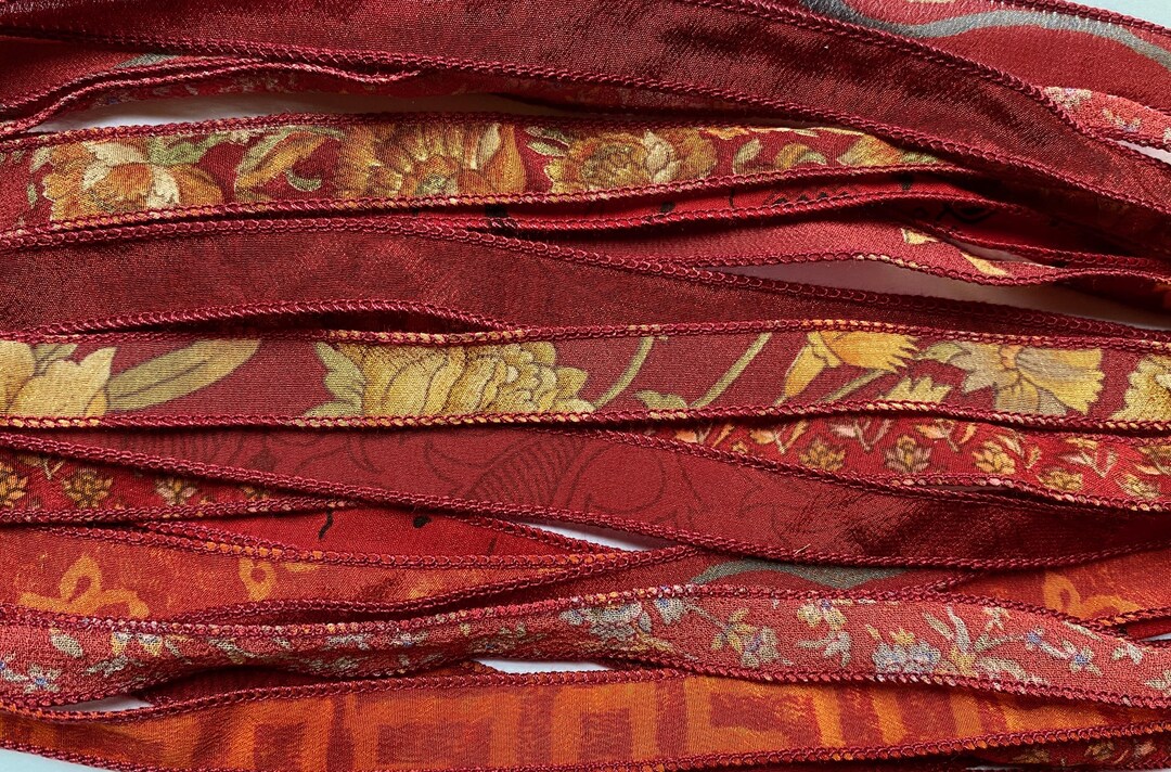 10 Red/ Rust Silk Ribbons, Silk Jewelry Ribbon, S23 - Etsy