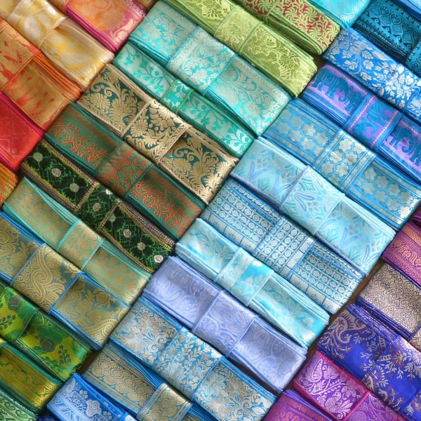 15 Yards Mixed Silk Sari Borders, Sari Trim, SR64