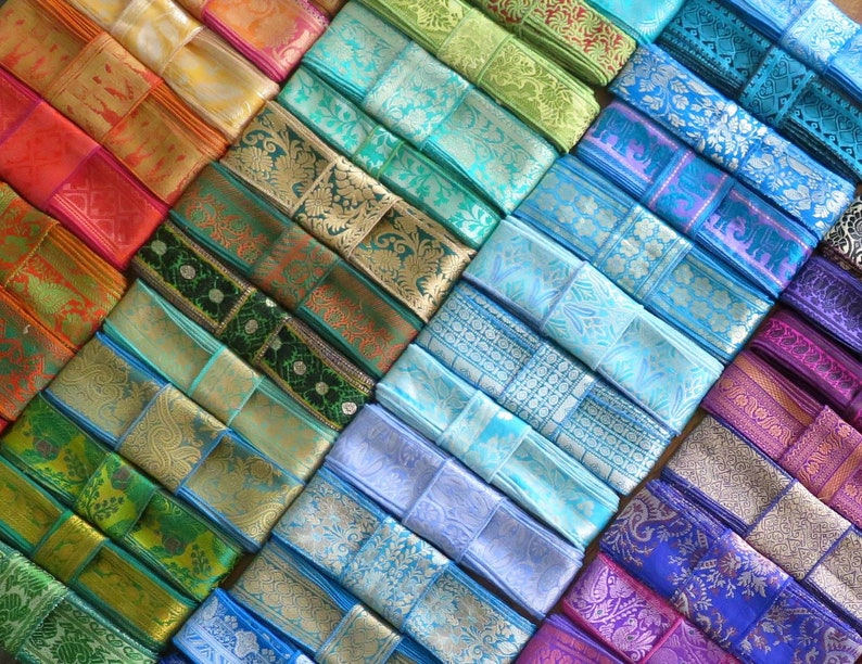 15 Yards Mixed Silk Sari Borders, Sari Trim, SR64 image 1