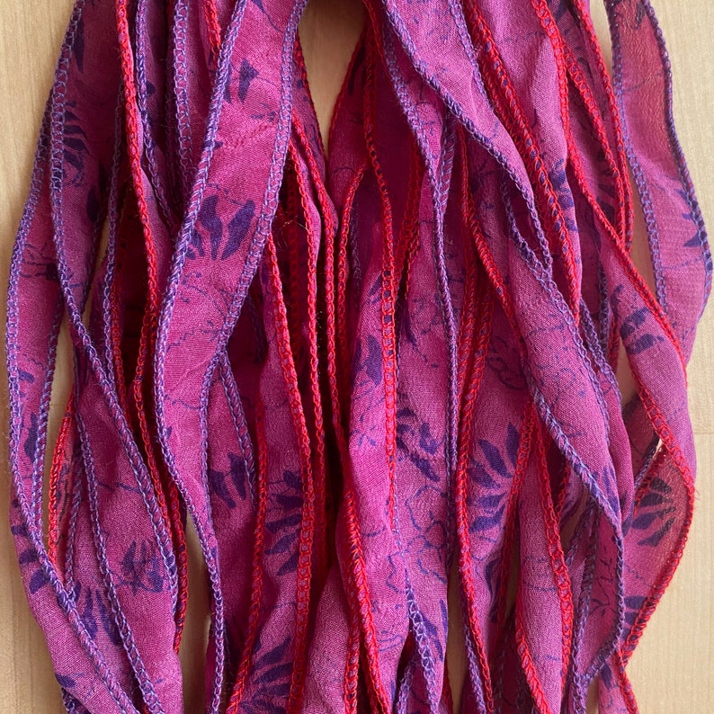 4 Jewelry Ribbons, Bracelet Ribbon, Silk Ribbons, Purple Pink Ribbons, W29 image 5