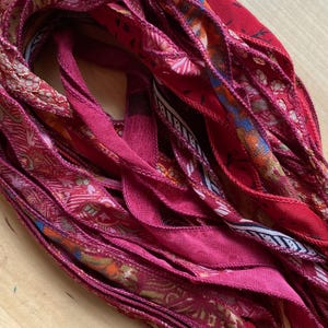 10 Jewelry ribbons, Silk Ribbons, Red Ribbon, Bracelet ribbon, S36