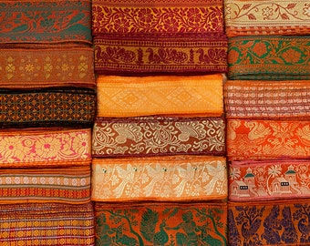 10 Yards Orange Silk Border, Silk Ribbon, Vintage Fabrics, S12