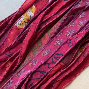 10 Red Silk Ribbons, Silk Jewelry Ribbon, S22