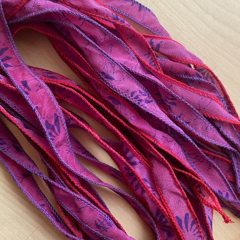 4 Jewelry Ribbons, Bracelet Ribbon, Silk Ribbons, Purple Pink Ribbons, W29 image 4