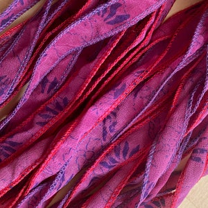 4 Jewelry Ribbons, Bracelet Ribbon, Silk Ribbons, Purple Pink Ribbons, W29 image 2