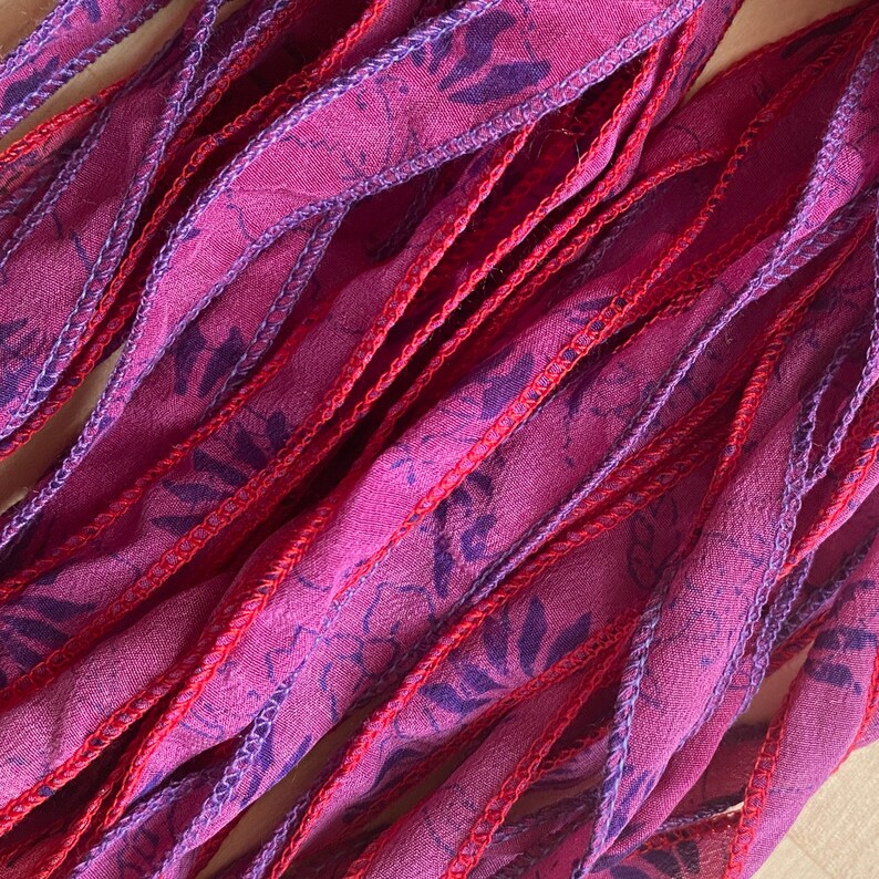 4 Jewelry Ribbons, Bracelet Ribbon, Silk Ribbons, Purple Pink Ribbons, W29 image 2