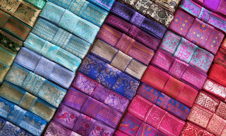 15 Yards Mixed Silk Sari Borders, Sari Trim, SR64 image 7