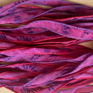 4 Jewelry Ribbons, Bracelet Ribbon, Silk Ribbons, Purple Pink Ribbons, W29 image 1