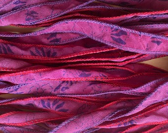 4 Jewelry Ribbons, Bracelet Ribbon, Silk Ribbons, Purple Pink Ribbons, W29