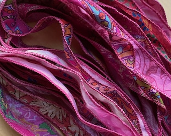 10 Jewelry ribbons, Silk Ribbons, Pink Ribbon, Bracelet ribbon, S28