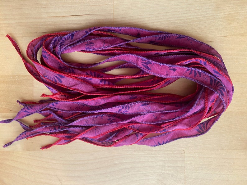 4 Jewelry Ribbons, Bracelet Ribbon, Silk Ribbons, Purple Pink Ribbons, W29 image 7