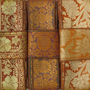 Gold tones Ribbon, Brocade Ribbon, Silk Trim,  SR354